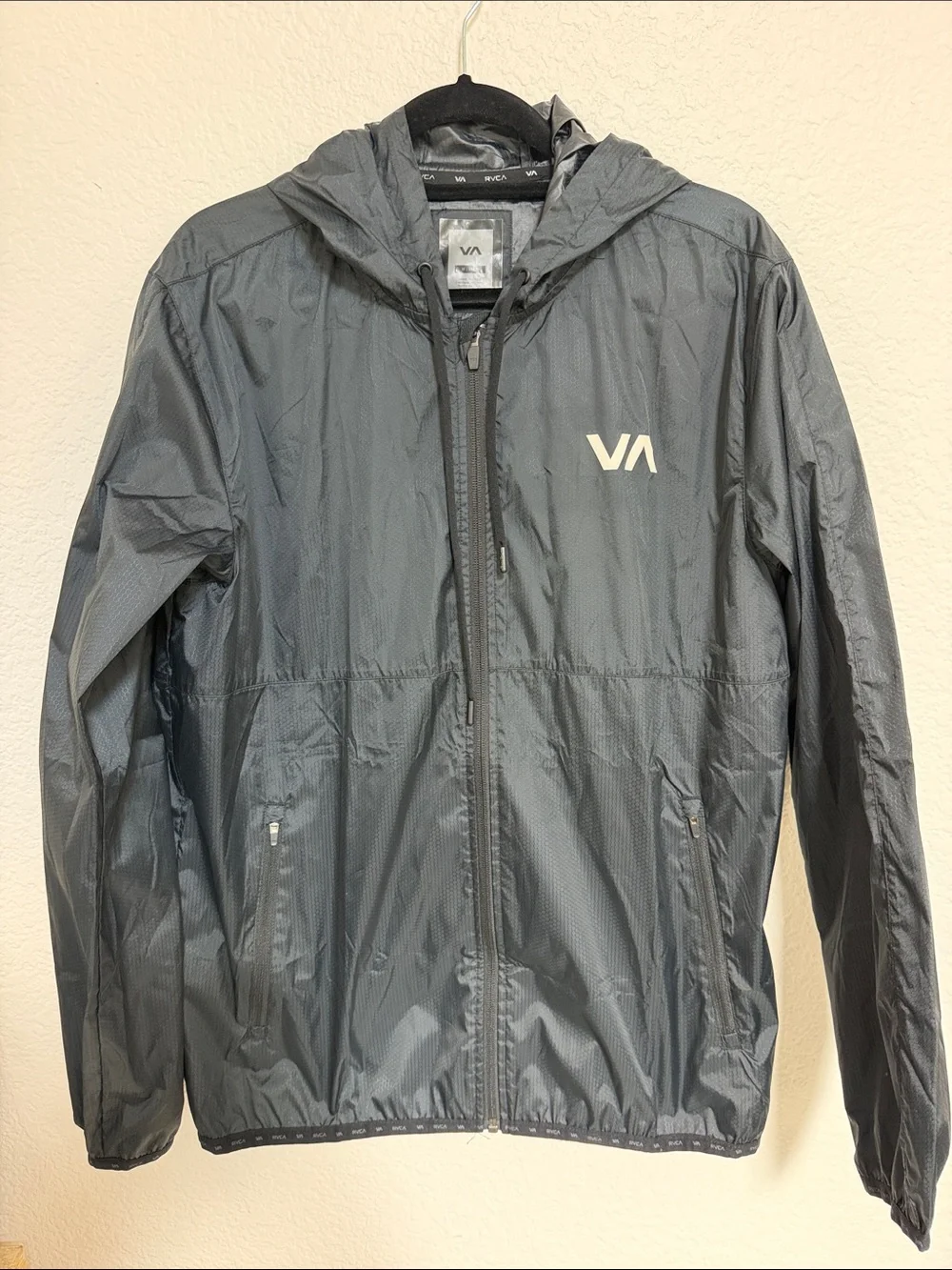 RVCA Men's Hooded Windbreaker Jacket - Charcoal Gray